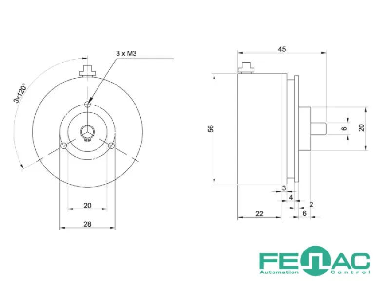 FNC 540B Serisi Artımlı Enkoder teknik çizim